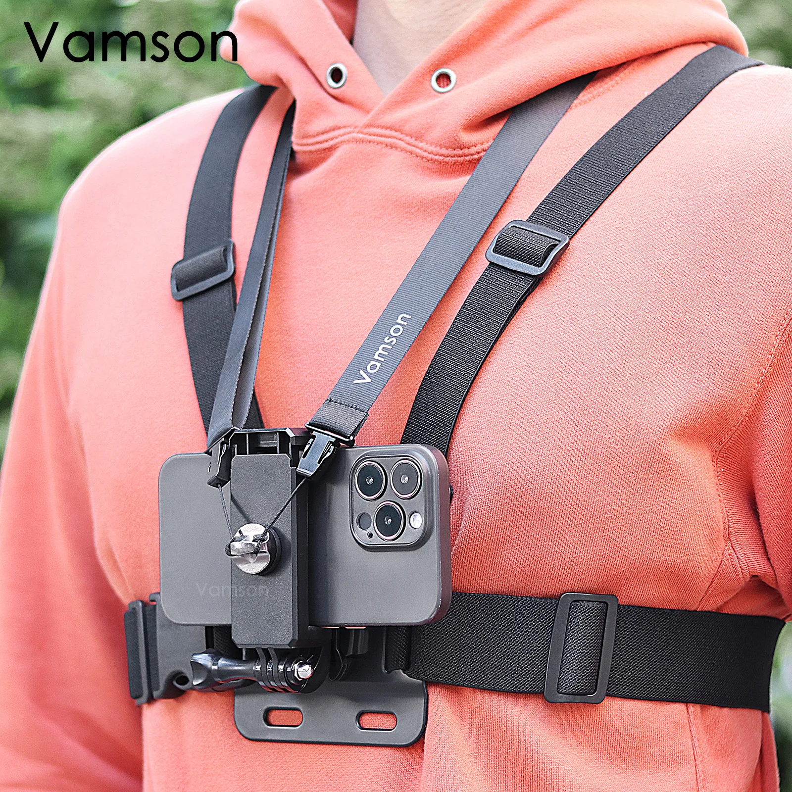 Vamson Chest Strap Mount Belt for CellPhone iPhone 14 Accessories Chest Harness for Gopro 11 10 9 Insta360 X3 DJI Action Camera