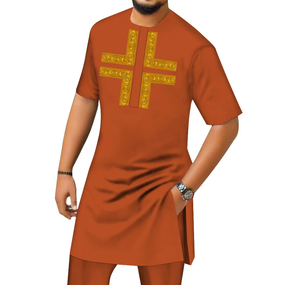 

African Clothes Tracksuit African Bazin Riche African Suits for Men Embroidery Shirts and Pants Set Dashiki Outfits Plus Size