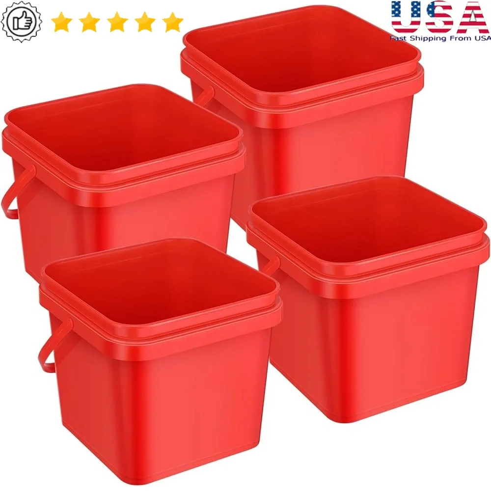 

4 шт., 5-литровое пластиковое квадратное ведро, ведро для хранения с ручкой, прочный органайзер для чистки, многофункциональное использование