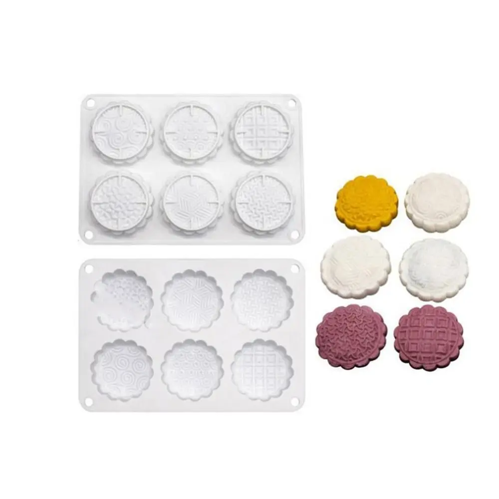 

Candle Mold 3D 6 Holes Mooncake Mold Chinese Style Embossed Cookie Mold Silicone Non-stick Mung Bean Mold for Home