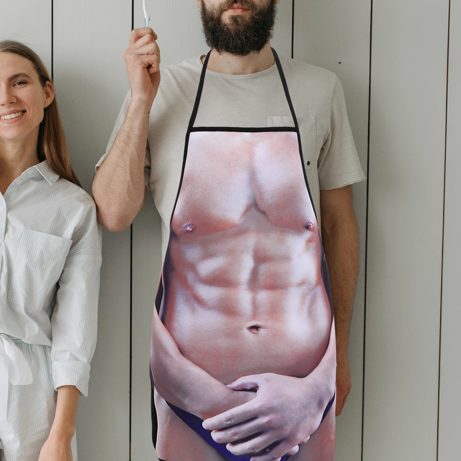 

2pcs Bbq Apron For Men Muscle Grilling Aprons Funny Kitchen Party Dust Oil Resistant Polyester Cooking Baking Woodworking