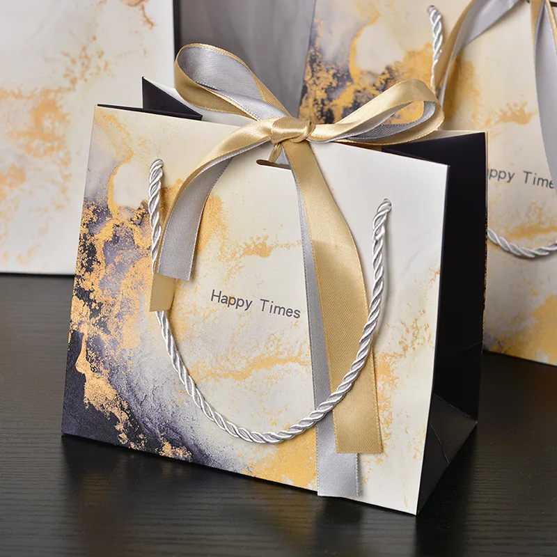 Modische Geschenktüten mit Marmormuster, hochwertige Handtaschen mit Farbband, farbig bedruckte Verpackungsbeutel für stilvolle Geschenkverpackungen – Detail 4