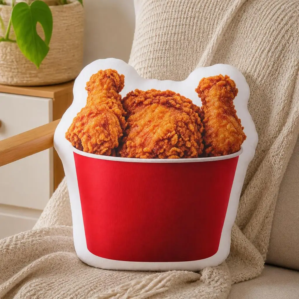 Fried Chicken Bucket Shaped Stuffed Pillow Crispy Wings Drumsticks Cushion Fast Food Throw Pillow Sofa Home Decor Foodie Gift