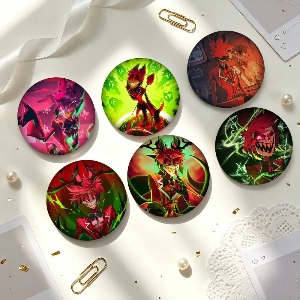 A-Alastor Hazbin Hotel Animation  25 32 44 58 75mm Badges Personalized Round Brooches Pins Accessory Gift