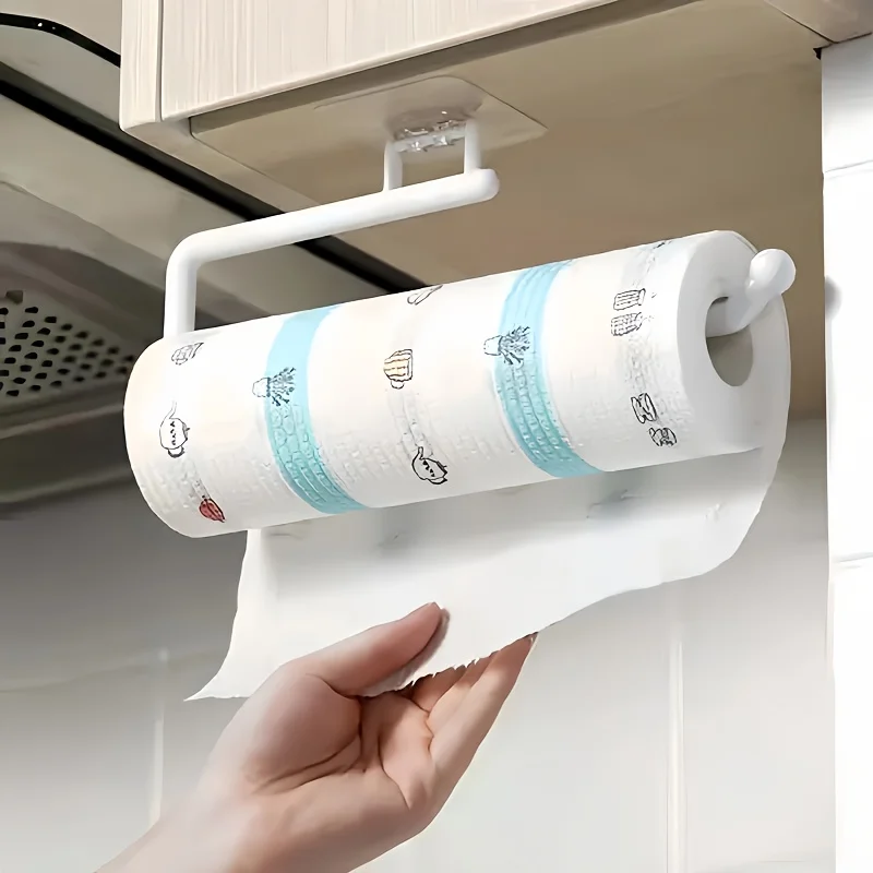 1pc-Household kitchen paper roll holder, cabinet style towel rack, practical bathroom tissue holder, toilet paper accessory tool