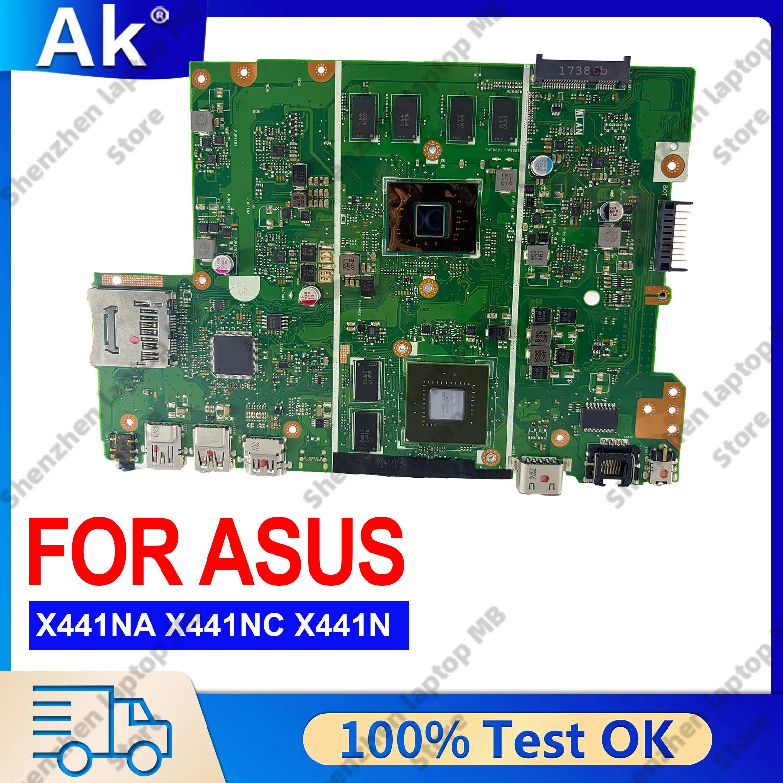 

X441NC Laptop Motherboard For ASUS VivoBook F441N X441N X441NC A441N Notebook Mainboard With Celeron CPU 100% tests OK fast ship