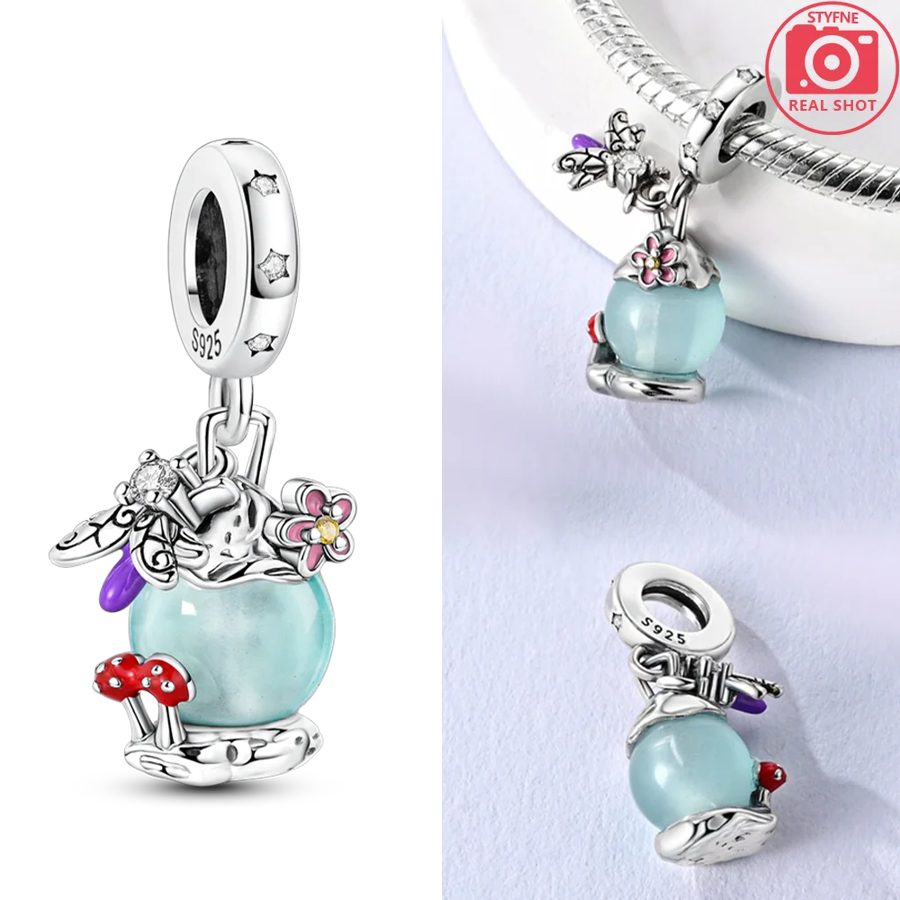 925 Sterling Silver Gold Glow in The Dark Firefly Pendant Fit Bracelet Women DIY Pendant for Jewelry Making Gifts