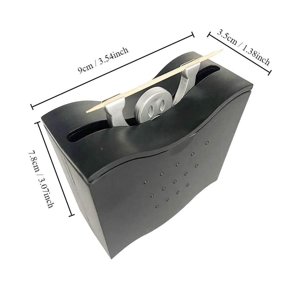 黒のつまようじ収納ケース,旅行やオフィス用のつまようじディスペンサーボックス,男性用リフトタイプ,耐久性