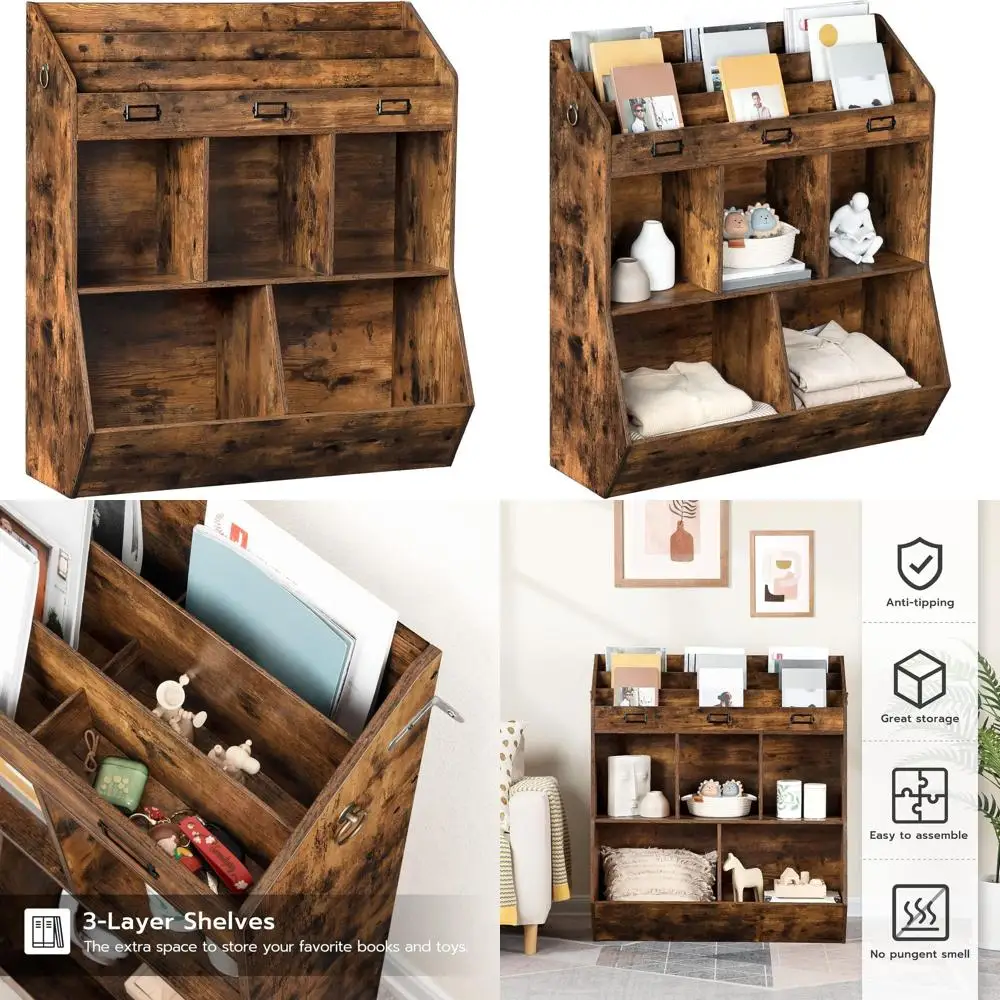 

Kids Bookshelf, Toy Storage Organizer, Bookshelf for Kids, 5 Compartments and 3-Layer Shelves, Bookcase Footboard, for Game Room