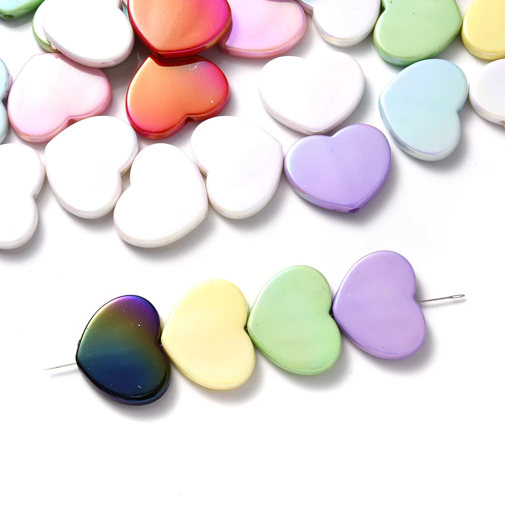 10Pcs Acrylic Love Heart Beads Ab Color Flat Heart Focal Beads for Diy Pens Diy Phone Chain Hairpin Keychain Bracelet Making