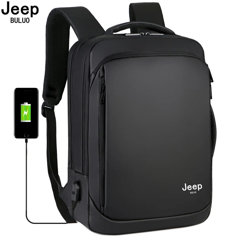 JEEP BULUO Backpack USB Charging High Quality Waterproof Men Laptop Backpack Luxury Brand Designer School Bag Business 15 Inch