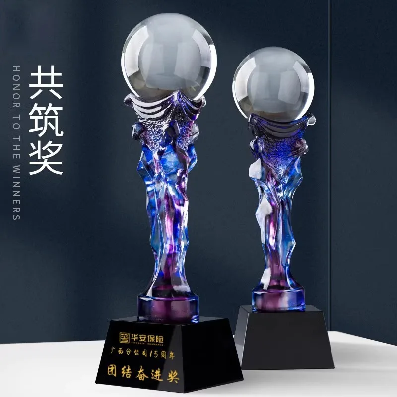 Glazed trophy Ancient dewaxing Glazed sports event souvenir Basketball football game Crystal trophy souvenir