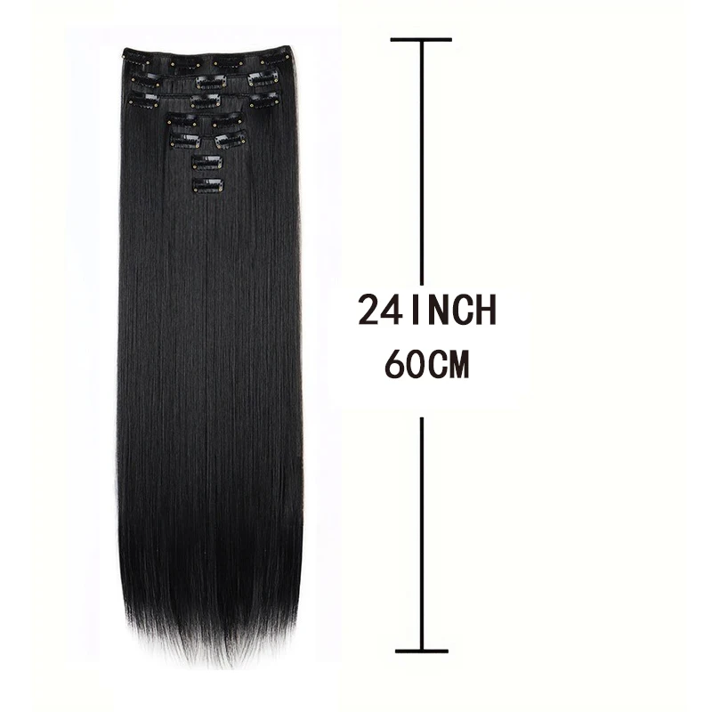 Synthetic 24inch Clips in Hair Extensions Long Straight Hairstyle Blonde Black Hairpieces Heat Resistant False Hair Daily Use