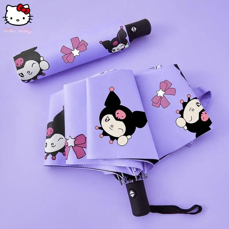 

Sanrio Kuromi Children Cartoon Automatic Umbrella Hello Kitty Girl Anime Kawaii Folding Umbrella Fashion Mini Portable Umbrella