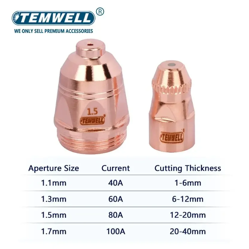 Сопло плазменного электрода P80, 1,1/1,3/1,5/1,7 мм, режущие детали 60 А 80 А P80 CNC lectrode, аксессуары для плазменного резака, 20/40 шт.