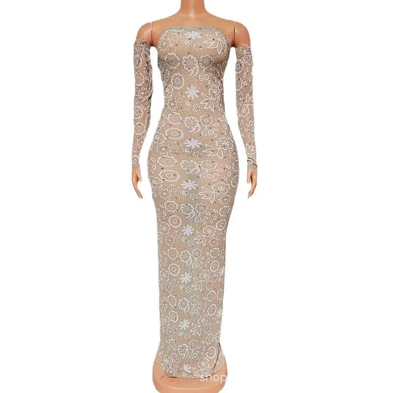 

Sexy Chest Wrap Holiday Drape Dress Adult Model Catwalk Trendy Clothing Company Annual Meeting Dress Dresses Woman Elegant Party