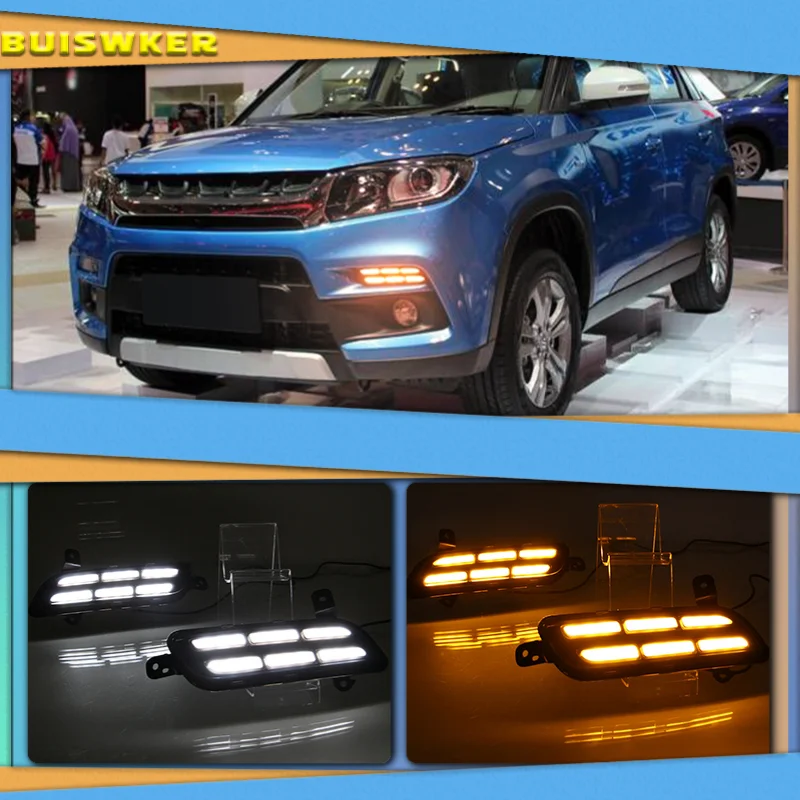 LED DRL Daytime Running Lights Daylight with yellow turn signal Styling light For SUZUKI Vitara brezza 2015 - 2017