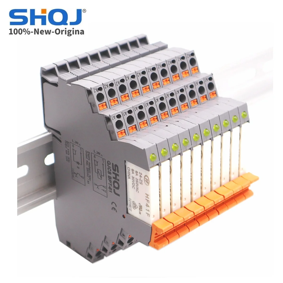 SHQJ 100%-NEW 10PCS QJCS BPT-61 HF41F 24-ZS 24V 12V 5V Sheet relay Screwless push in terminal LED Indicate 6A 2A SSR Slim relay