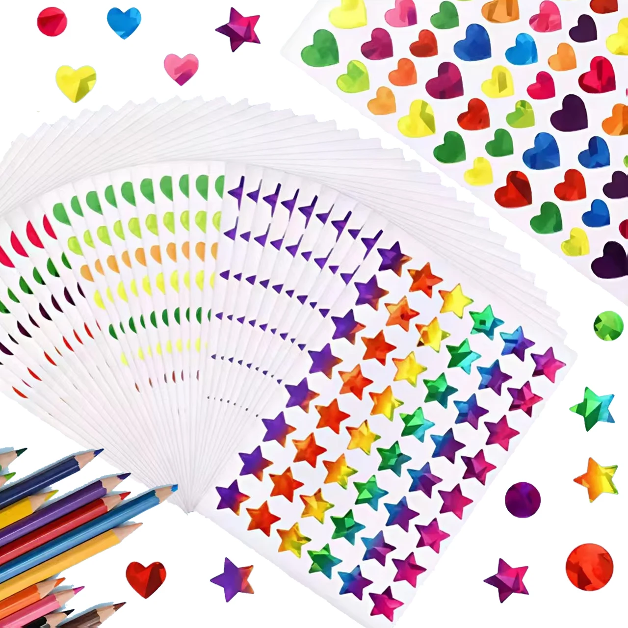 10/15/30/45 Sheets Star Dot Heart Stickers  Adhesive Sticker Reward Chart Labels Gift DIY Kids Birthday Party Favors Glitter