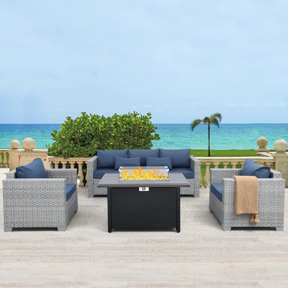 

Outdoor Patio Furniture Set 4 Piece Wicker Furniture Patio Conversation Sets PE Rattan Patio Chairs Couch Sectional Sofa with F