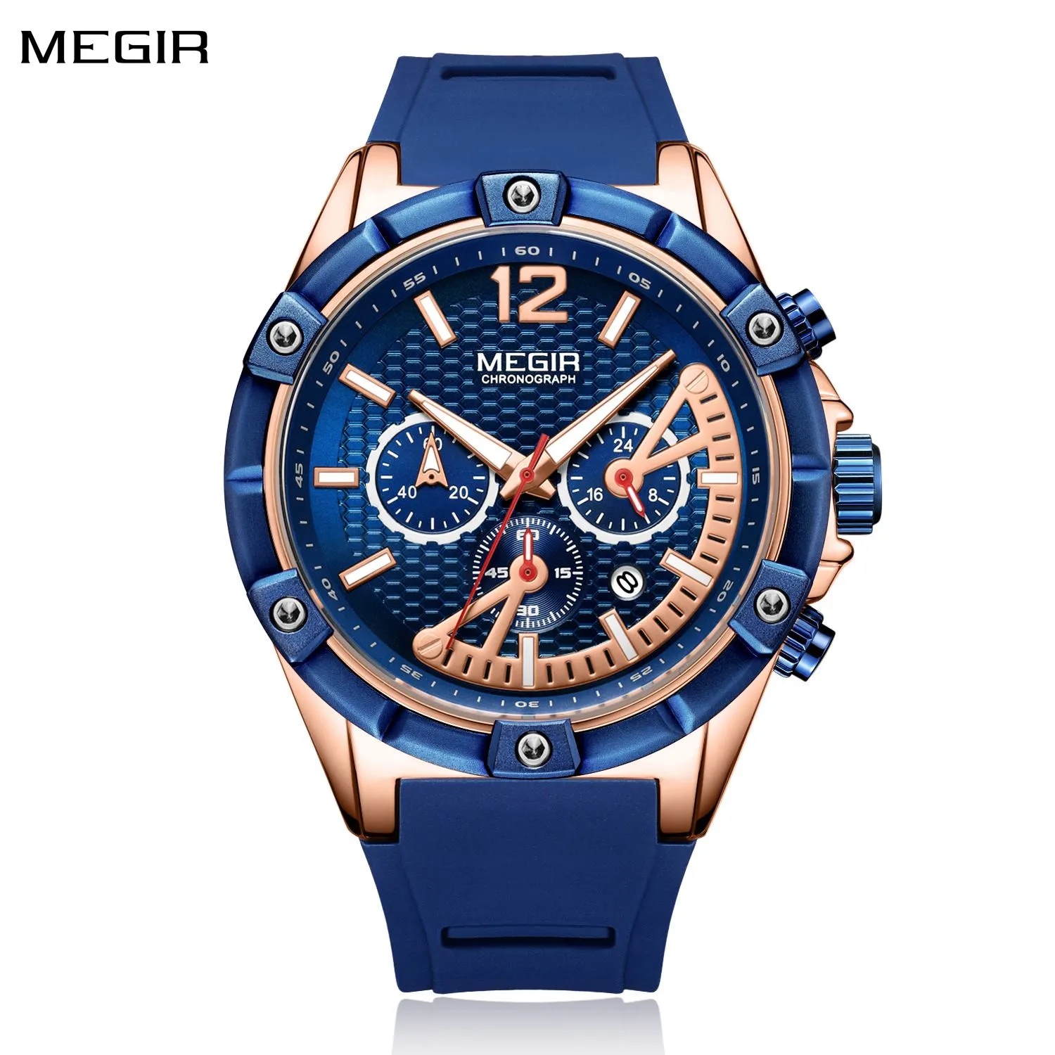 

MEGIR Men's Watch Blue Dial Stainless Steel Band Date Mens Business Male Watches Waterproof Luxuries Men Wrist Watches for Men