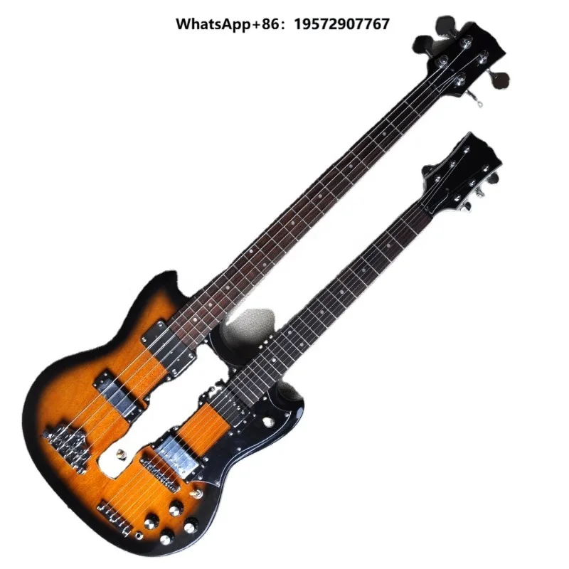 Mahogany Body Double Neck 4 + 6 Strings Electric Bass Guitar