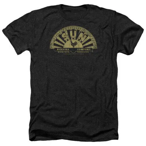 Sun Records Tattered Logo Adult Heather Black T-Shirt Y2K tops Unisex Summer Short Sleeve