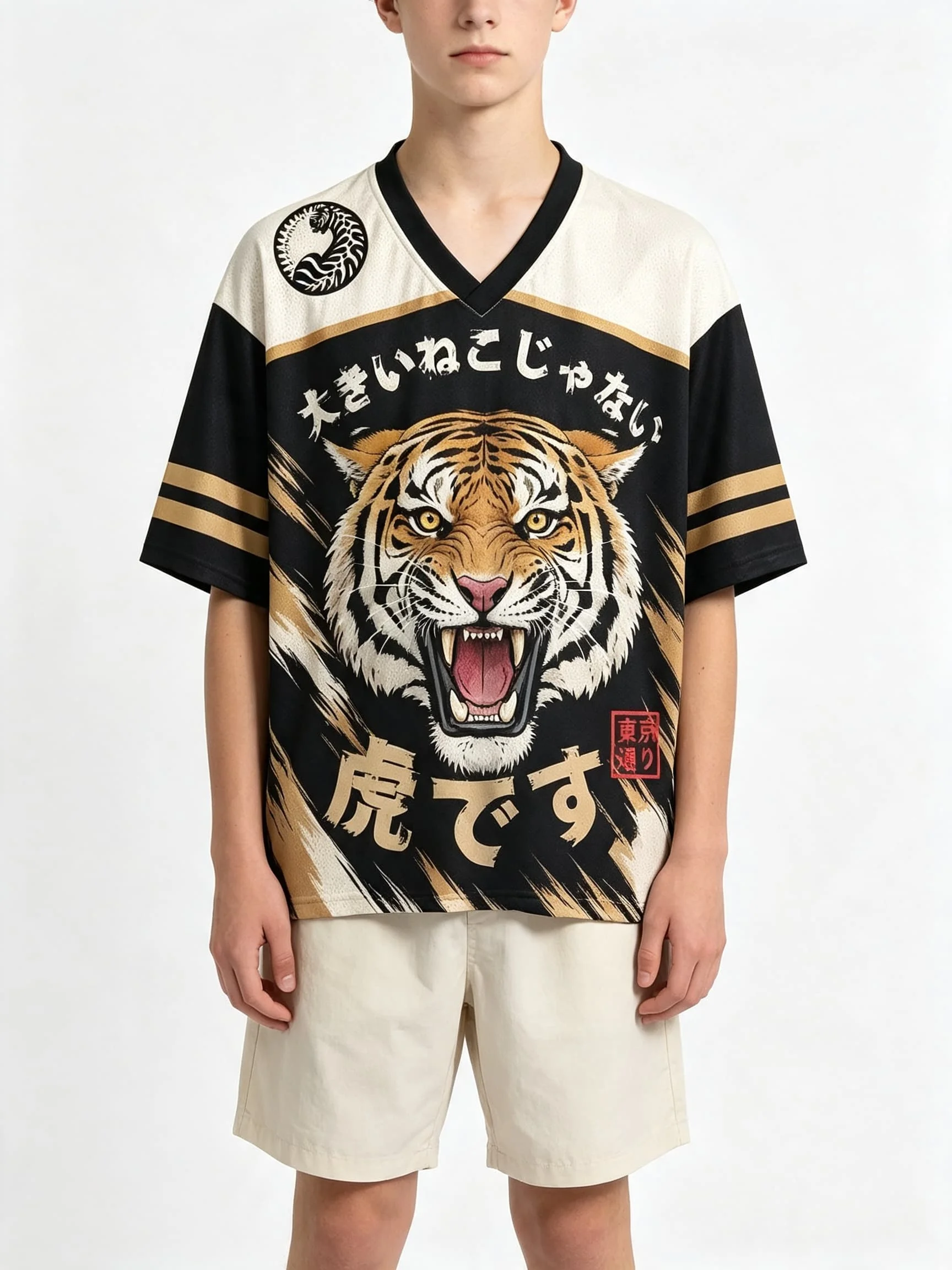 Summer Japanese Warrior Tiger Men T Shirt Women Tee Boys Top Children Parent Child V Neck Quick Dry Short Sleeves Kids Tshirt