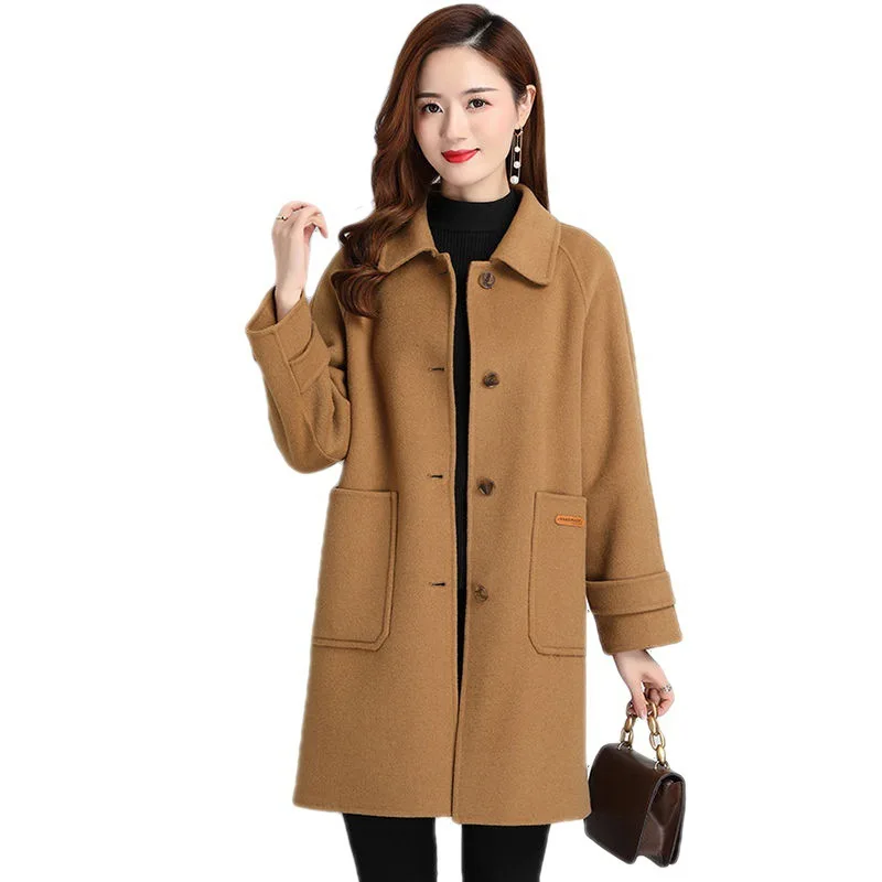 Red Double-Sided Coat Women\'s 2024 Autumn And Winter New Mid To Long Woolen Woolen Coat