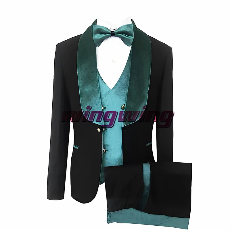 

Boys Wedding Tuxedo Suit for Kids Jacket Pants Vest Bow Tie Three-Piece Set Formal Birthday Gift Clothes 2-16 Years Old Custom