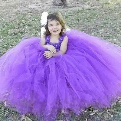 Princess Girls Dress purple Flower Girl Tutu Dress Canary Beautiful Handmade purple Kids Girls Tutu Party Dress