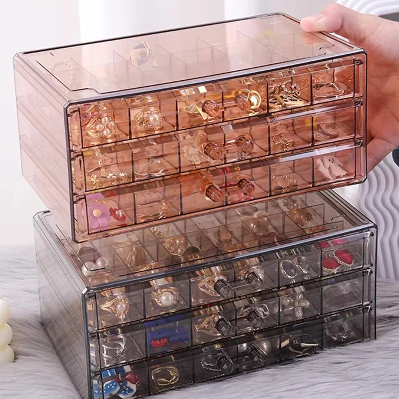 

Трехслойный акриловый ящик для хранения ювелирных изделий, стильный ящик, большая емкость, пылезащитный органайзер для домашнего использования, браслет, ожерелье, серьги