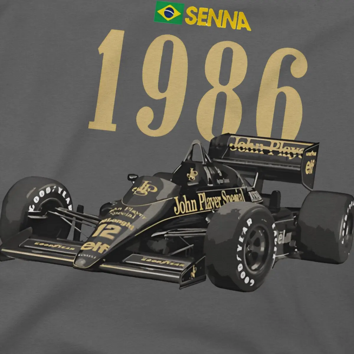 Ayrton Senna Da Silva Newest TShirt for Men 1986 F1 Round Collar Pure Cotton T Shirt Distinctive Birthday Gifts Streetwear