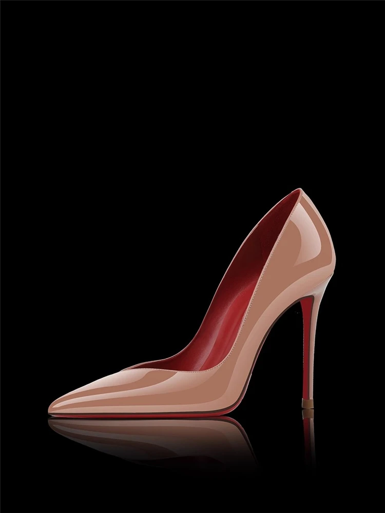 

Spring new pointed toe personalized shallow patent leather red sole shoes banquet dress leather sexy simple OL women's shoes