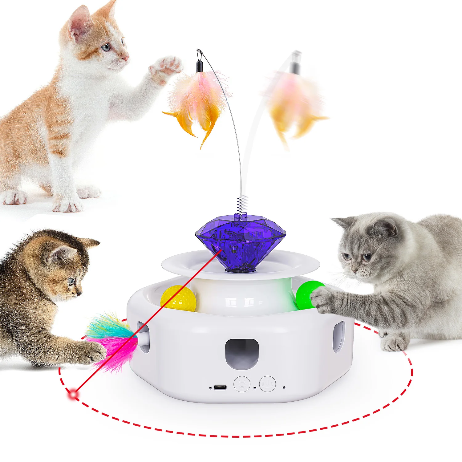 Interactive Cat Toys Automatic Tower of Butterfly Flutter Bug Cat Enrichment Ball Track Toy Smart Cat Toys with Timer for Indoor