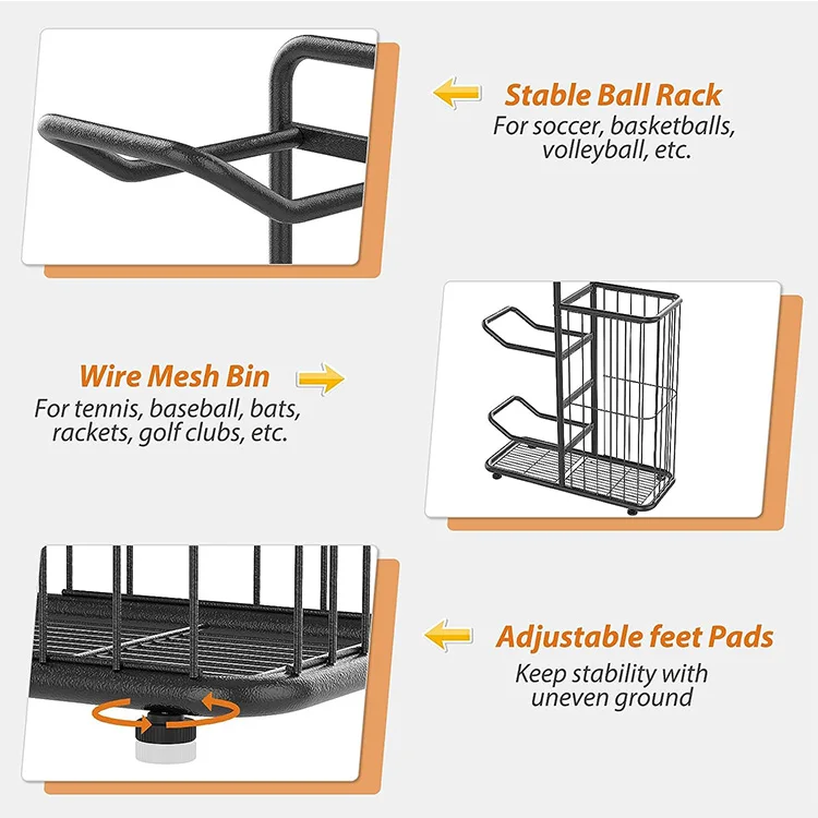 Piccolo espositore per basket con scaffale per attrezzature sportive a 5 palline con cestino portaoggetti