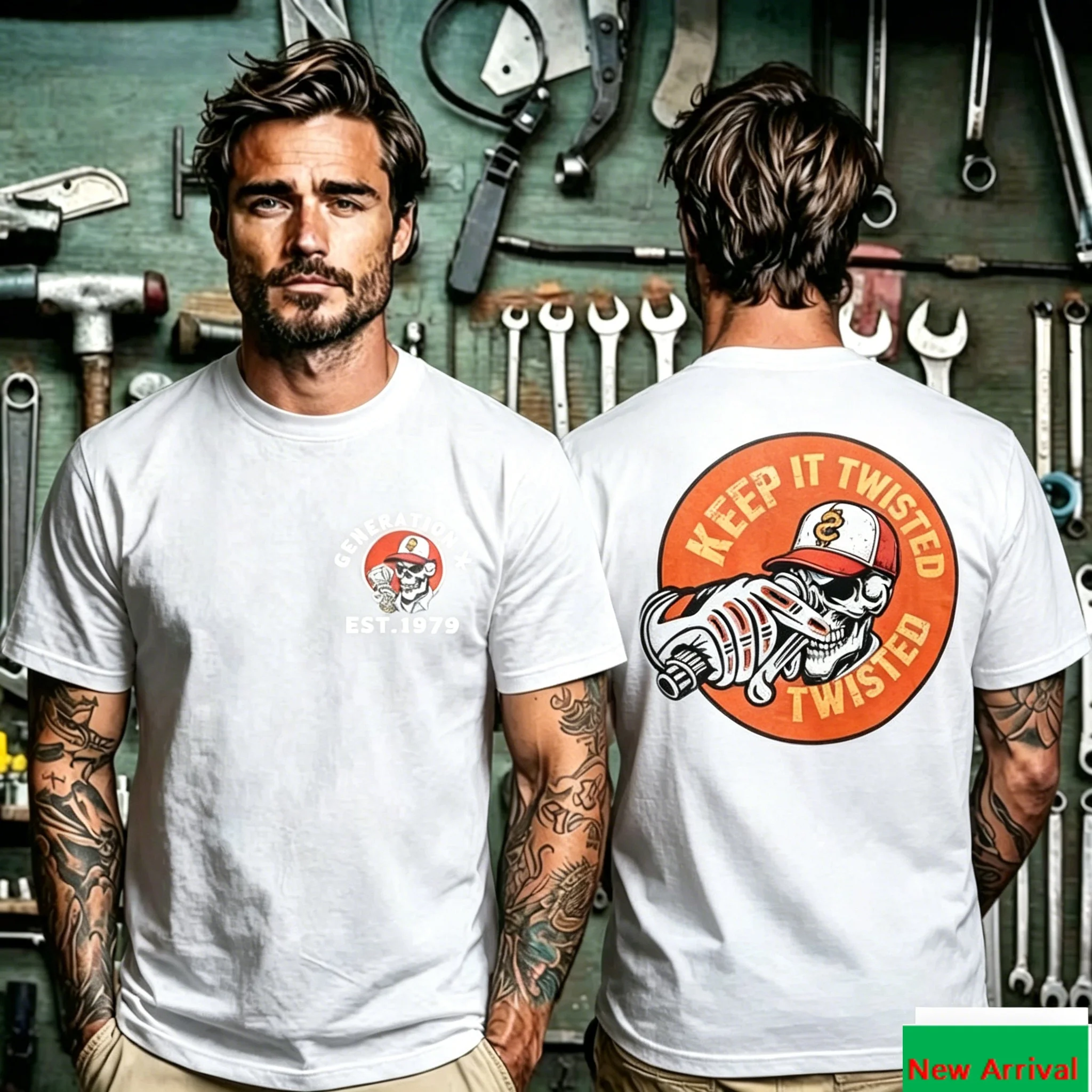 2026 Summer Twisted Skull Mechanic Print Tee Keep It Twisted Quote Cotton T-Shirt For Men Women Streetwear for Men Women