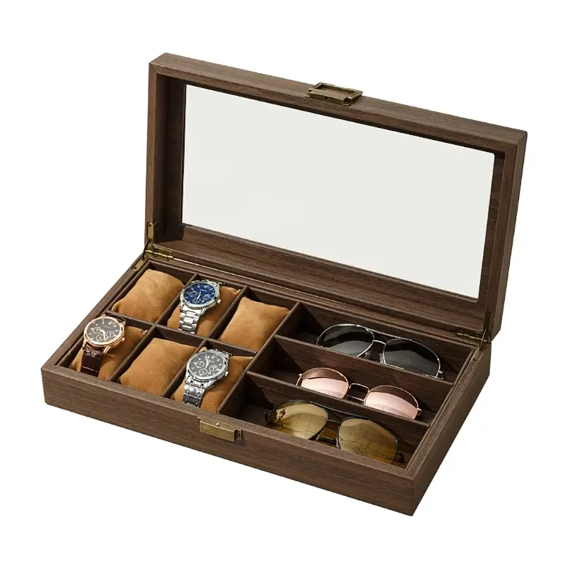 

EYFL-Watch Box Organizer - Brown Tabletop Watch Holder With Jewelry Display,Wooden Jewelry Storage Box,Bedside Storage Box