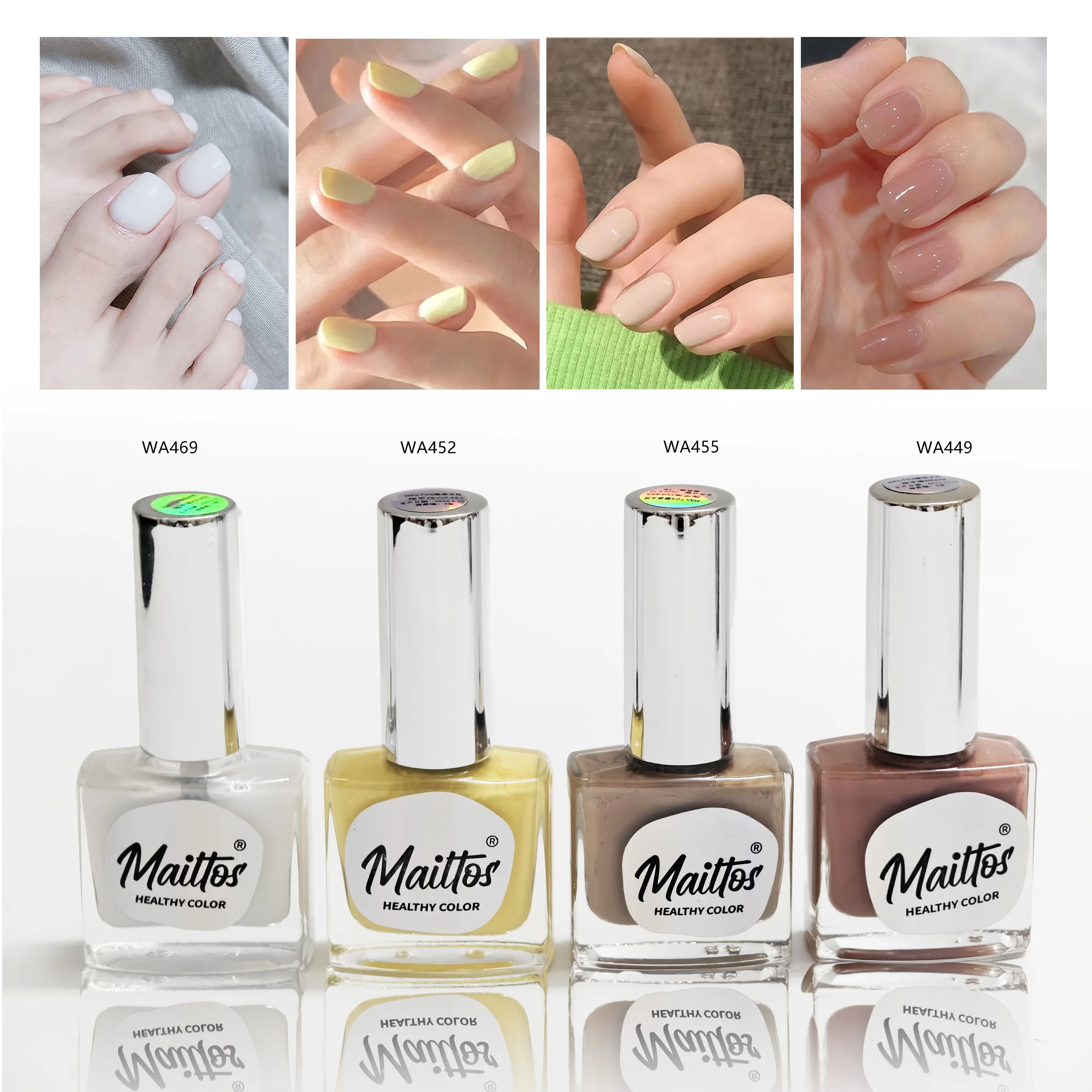 

12mlx4 [449/452/455/469] pink, white, yellow,beige Water-based Nail Polish, Oderless, dry quickly, No need lamp, easy tear