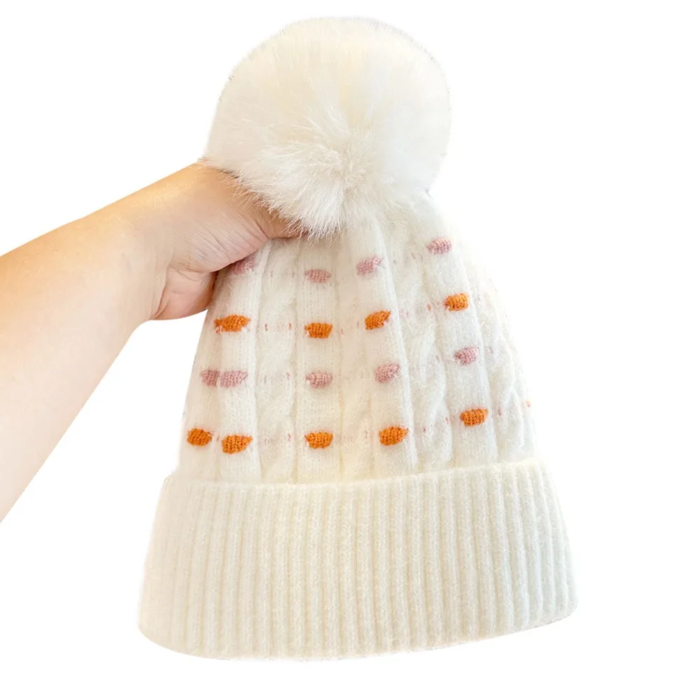 

Fashion Warm Winter Hat Thickened Ear Protection Beanie Hats Plush Elastic Pompoms Hat Women
