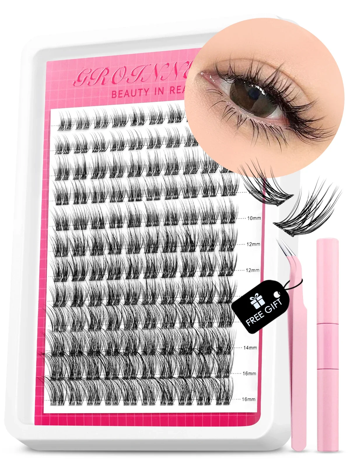 GROINNEYA Lash Clusters Kit Piekerige Cluster Wimper Kit Extensions Individuele Wimpers 10-18mm Waterdichte Natuurlijke Lash Extension