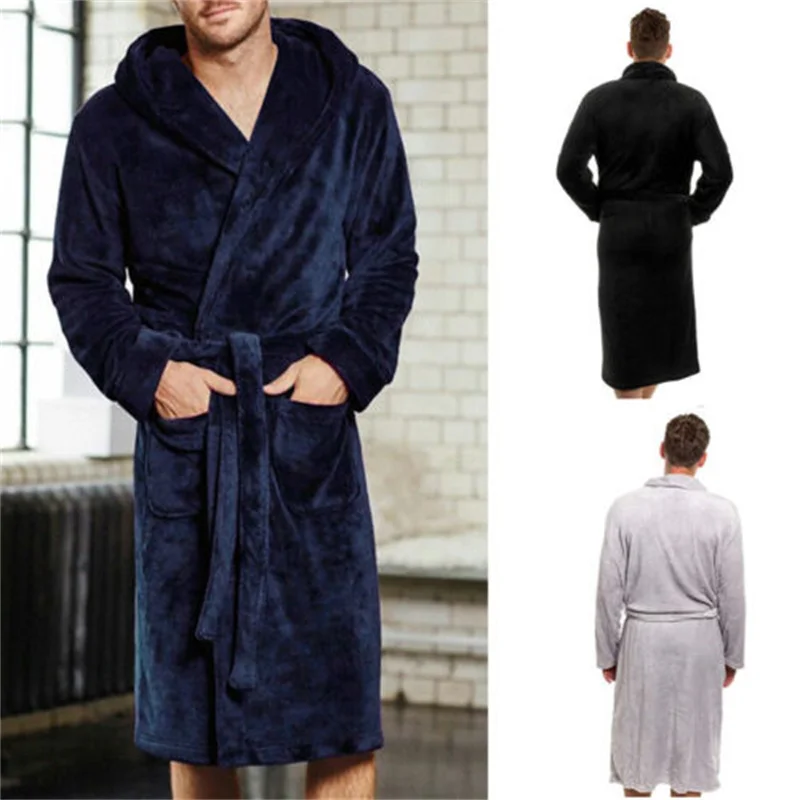 Bathrobe For Mens Winter Warm Kimono Flannel Robe Sleepwear Bath Robe Men Cozy Robes Nightgown Home Clothes