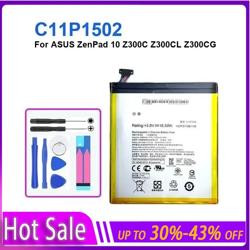 

Tablet Battery 4890mAh For ASUS ZenPad 10 Z300C Z300CL Z300CG C11P1502 long-lasting and replaceable battery