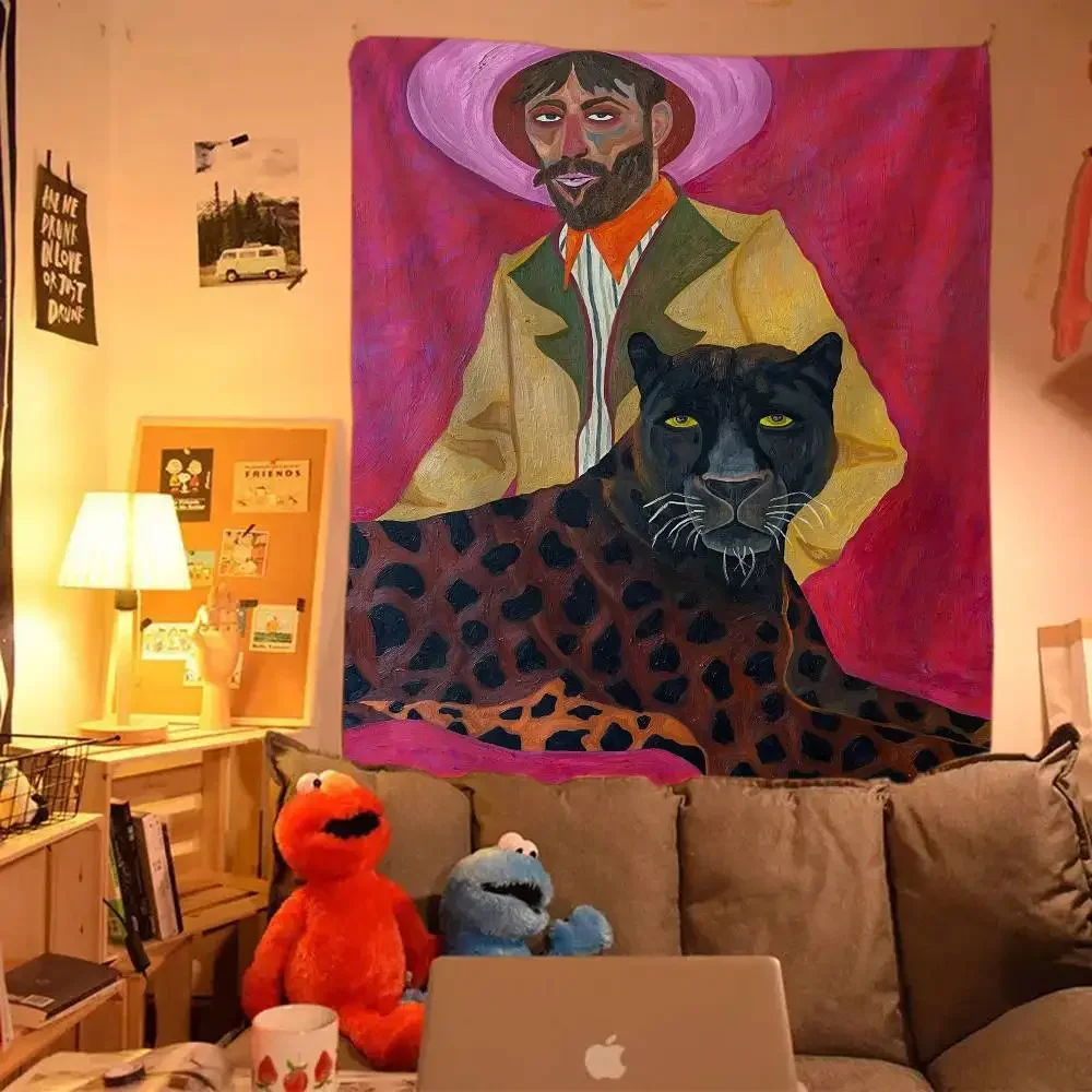 

Men In Pink Hats Cartoon Tapestry Hippie Flower Wall Carpets Dorm Decor Art Home Decor