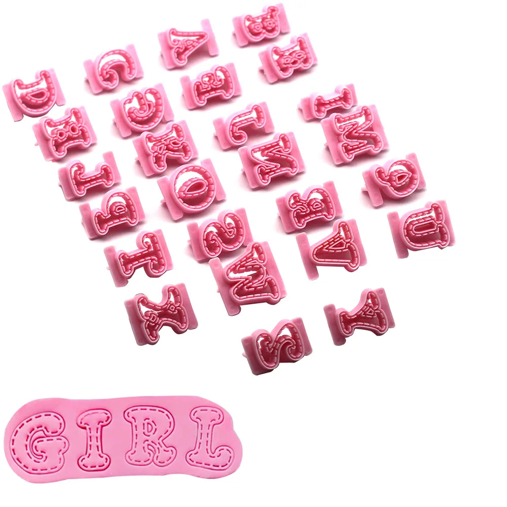 26pcs Cookie Cutter Alphabet Cake Molds Letters Numbers Fondant Baking Mould Embosser Biscuit Stamp Cake Decorating Tools