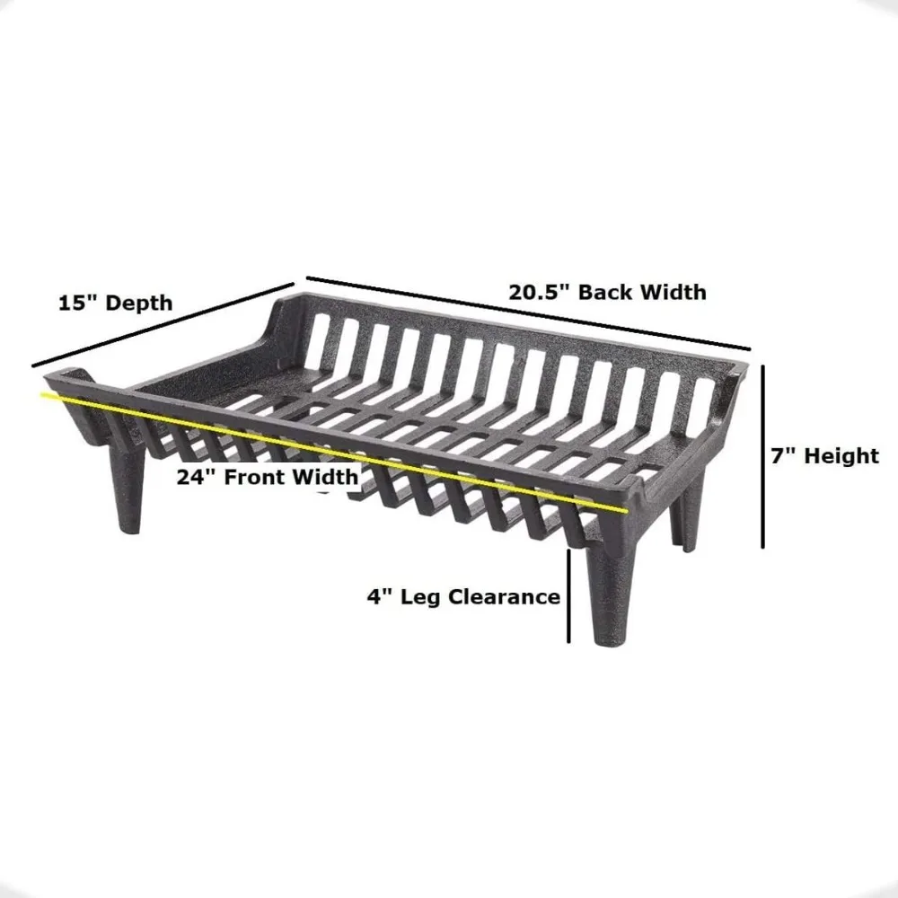 24 inch Fireplace Grate Heavy Duty, Cast Iron Fire Grate - 24