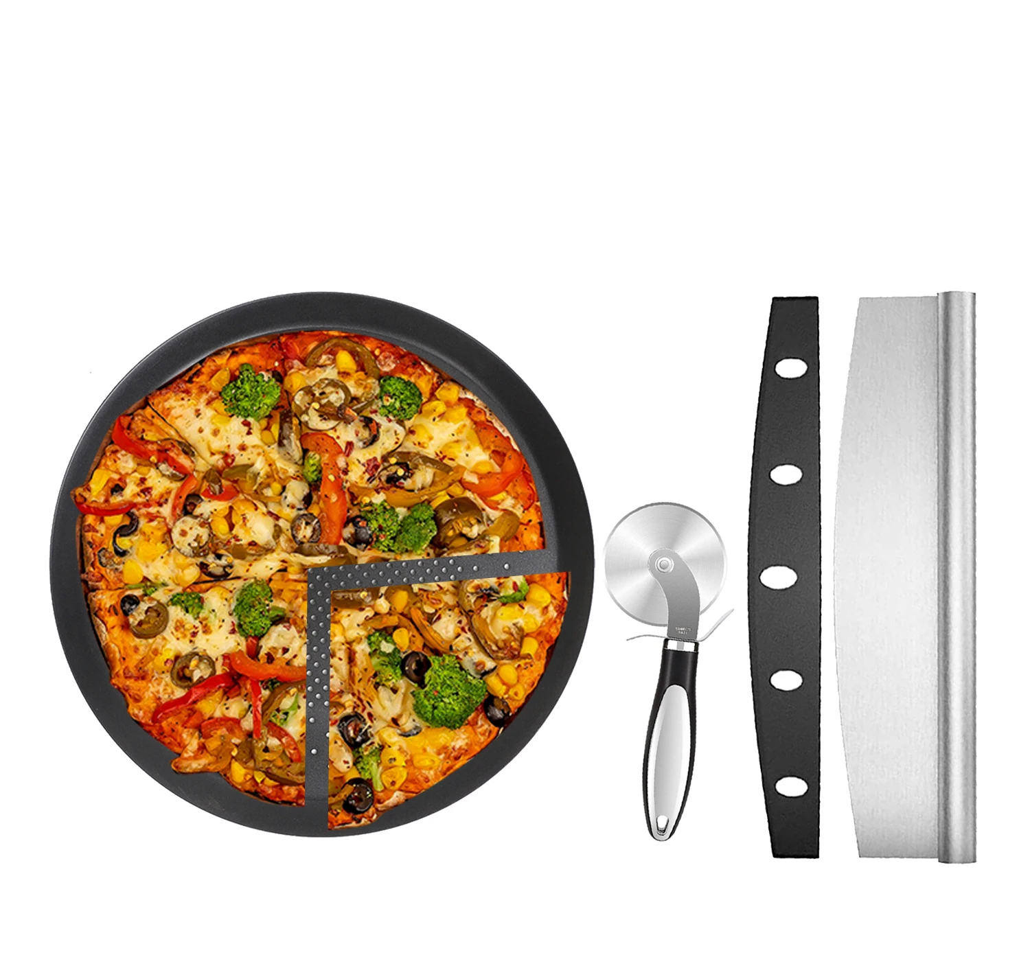 Pizza Pan pizza cutter rocker dough slicer scraper Kitchen Accessories Pizza tools kit  Pizza Knife Stainless Steel Utensils