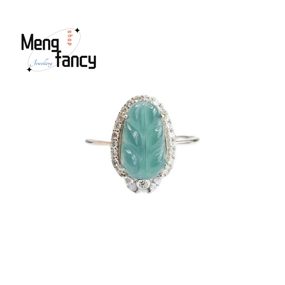 S925 Silber lnlaid natürlichen Jadeit exquisite elegante einfache hochwertige Ring blau Wasser Blatt Ring Paar Luxus Qualität Schmuck