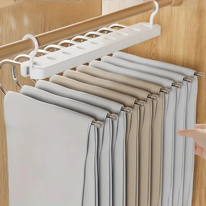 2pcs Multi-Layer Metal Pants Hangers with Non-Slip Clips | Space-Saving Closet Organizer Storage Rack for Trousers