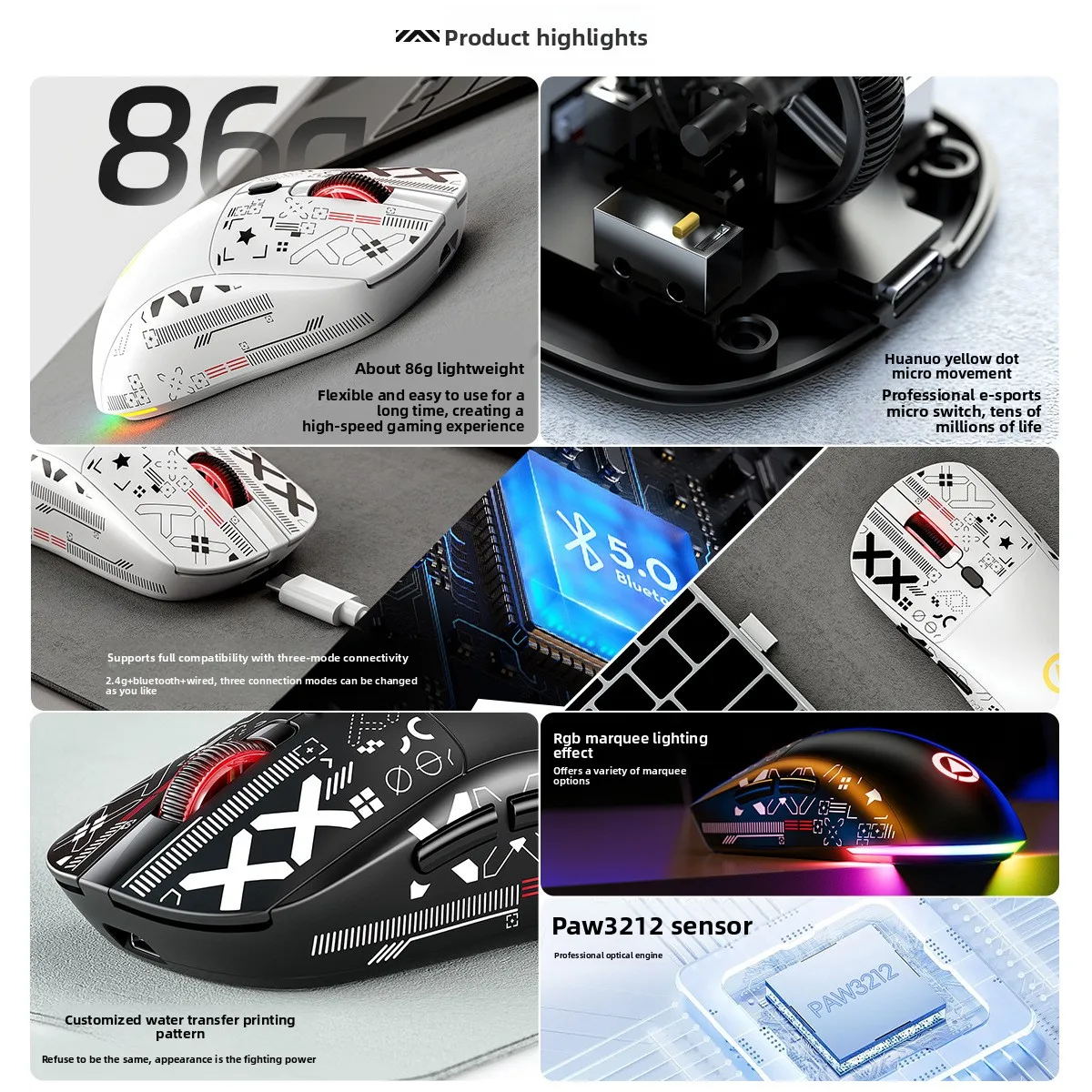 G18 Bluetooth wireless three-mode lightweight mouse gaming e-sports desktop computer RGB